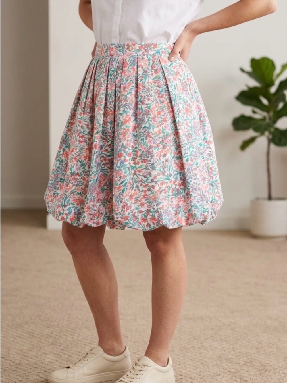 J. Crew Factory Pink & Teal Floral Bubble Midi Skirt